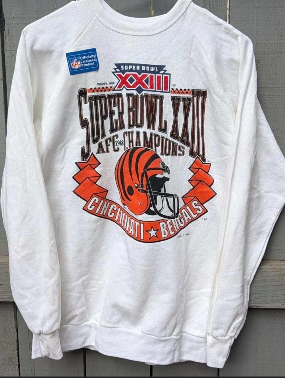 Vintage 1988 Logo 7 Cincinnati Bengals Super Bowl XXIII white crewneck sweater